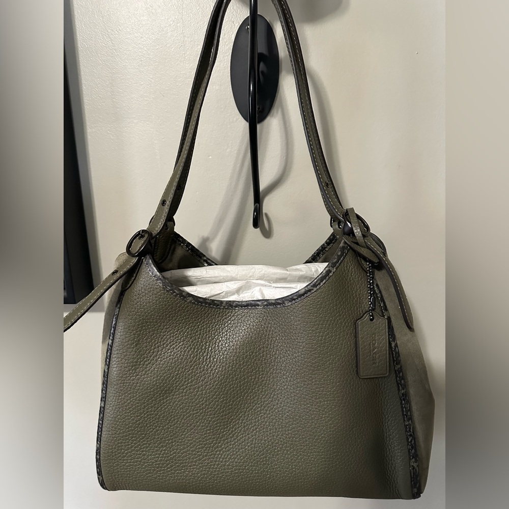 New Coach Lori Army Green leather and suede shoulder bag